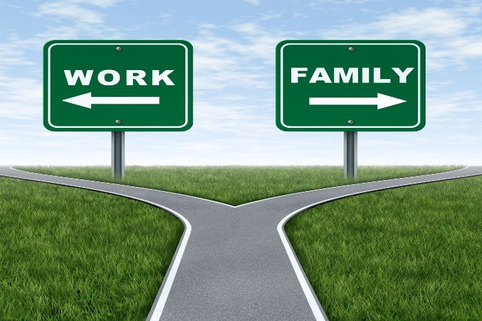 a road that splits to two with work and family on either side