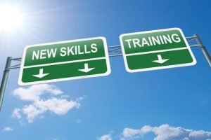 online qualification: street signage that say new skills and training
