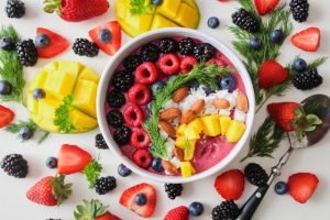 children's nutrition: view of fruits and vegetables in a bowl